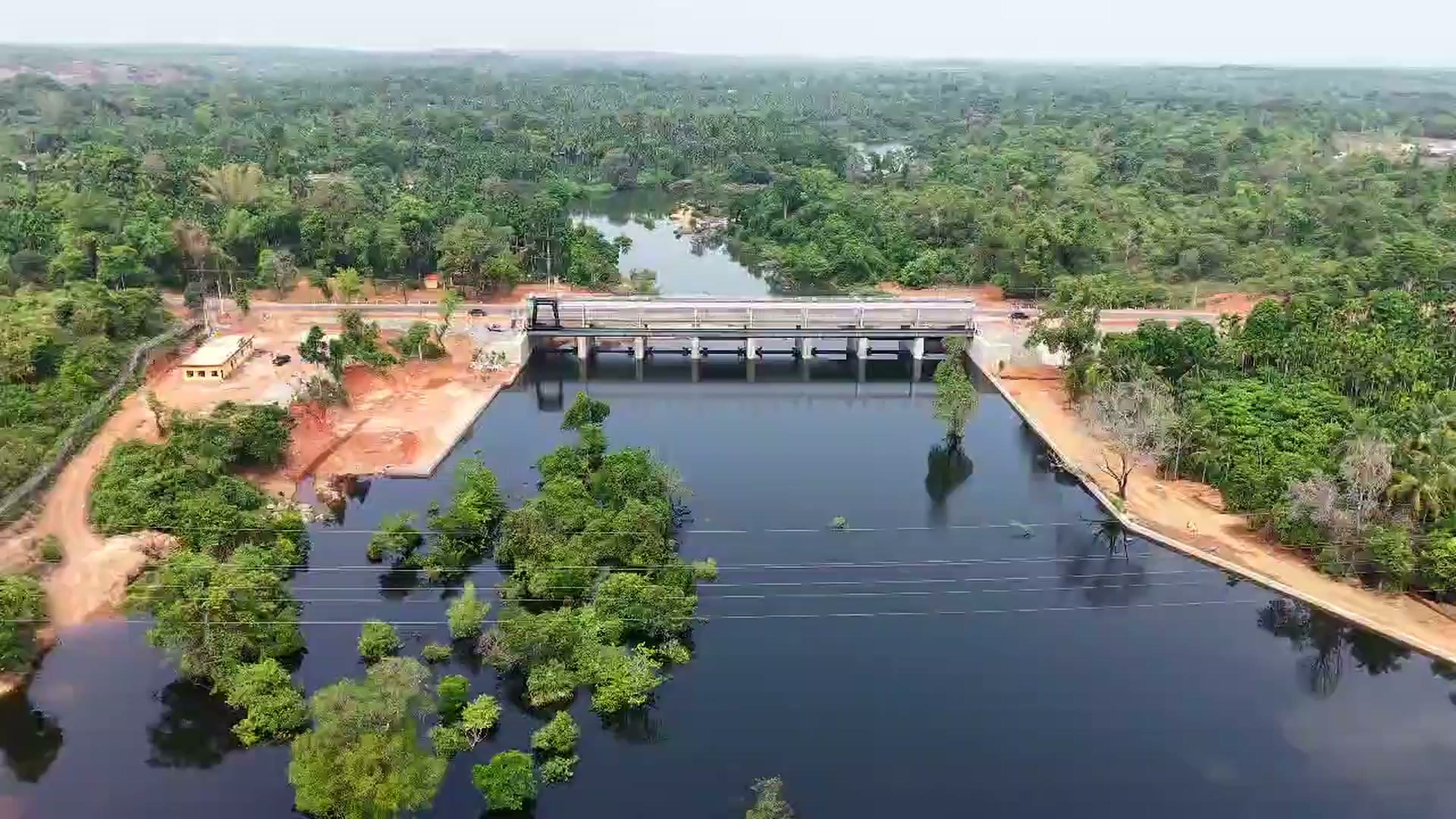 Aerial view of the JNS-built Chara Bridge cum Barrage across the Seetha River